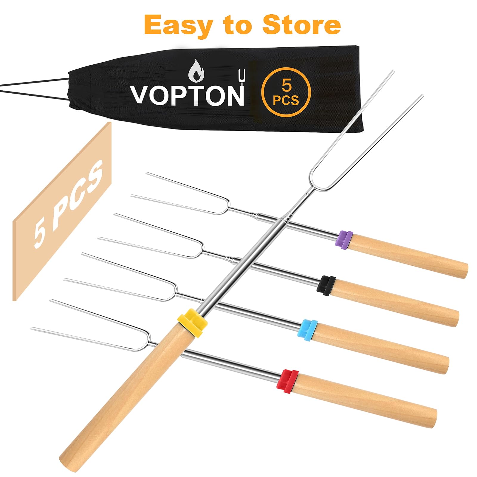 5 Pcs Marshmallow Roasting Sticks For Fire Pit Long 32Inch, Smores Sticks Skewers, Smores Kit For Fire Pit, Premium Telescoping
